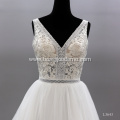 Sexy Lace Illusion Backless V Neck Sleeveless Puffy Beautiful Train Wedding Gowns Dress Bridal